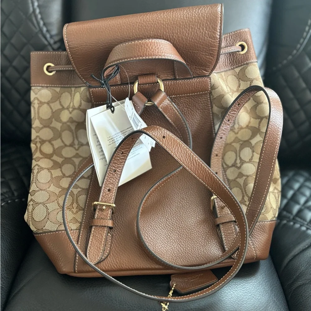 Coach Tan and Brown Signature Stripe Backpack - Picture 5 of 9